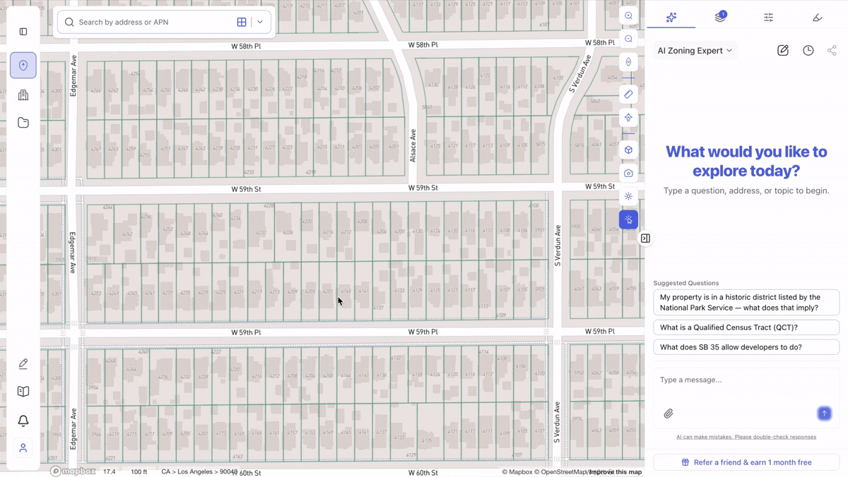 ArchiWise updated POI layer and isochrone analysis showing walking, driving, and biking distance coverage around a property