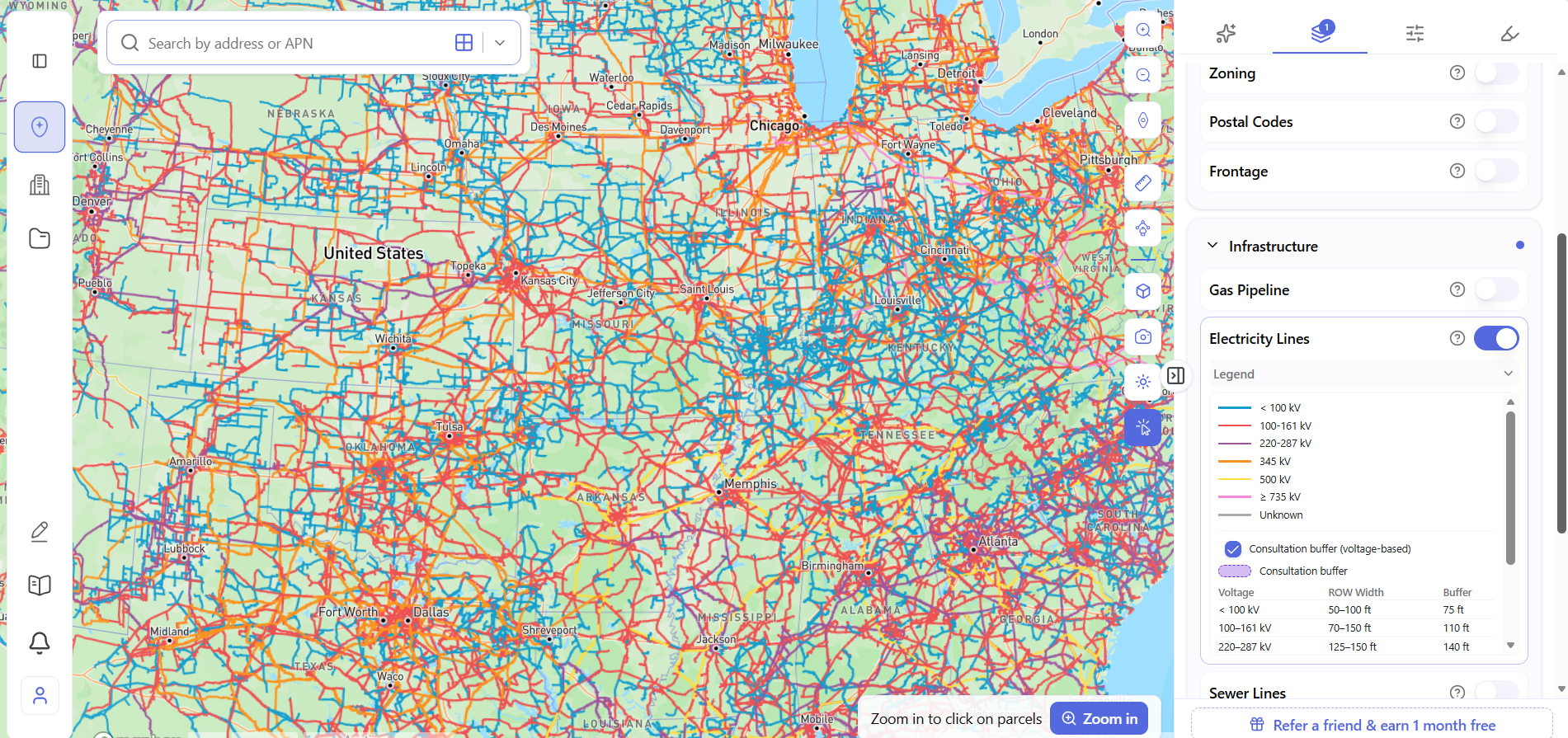  Archiwise electricity transmission line layer color-coded by voltage across the United States