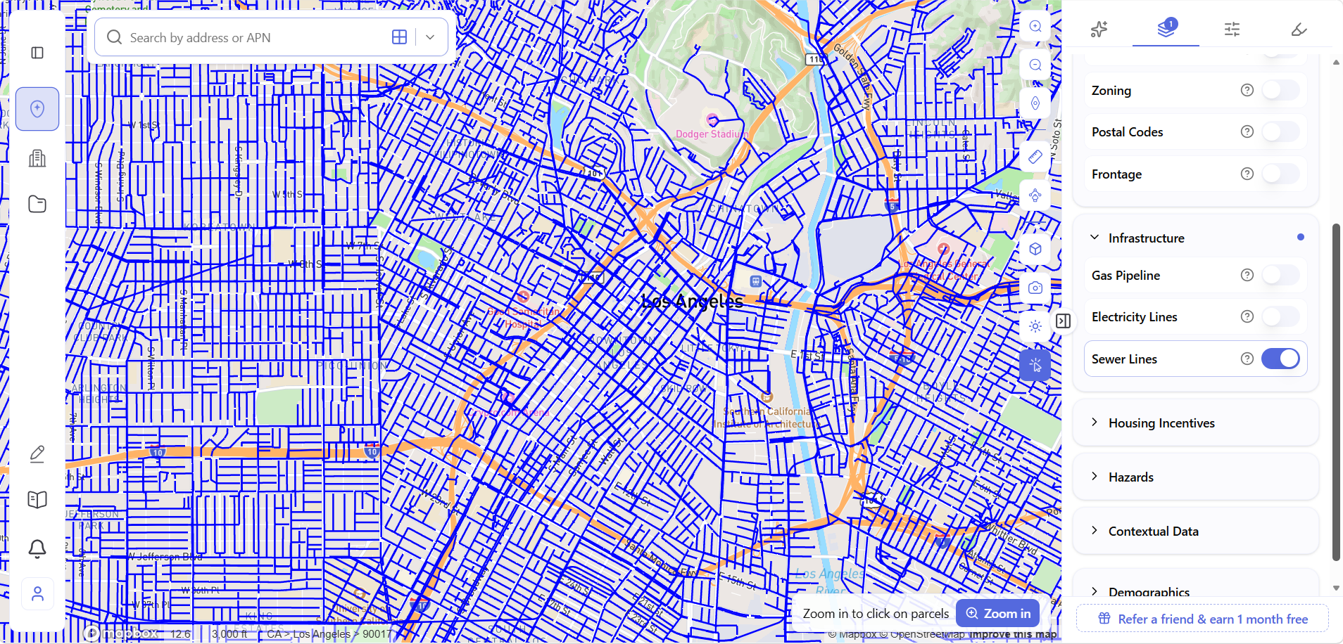 Archiwise Sewer Lines layer showing sewer and wastewater network across Los Angeles